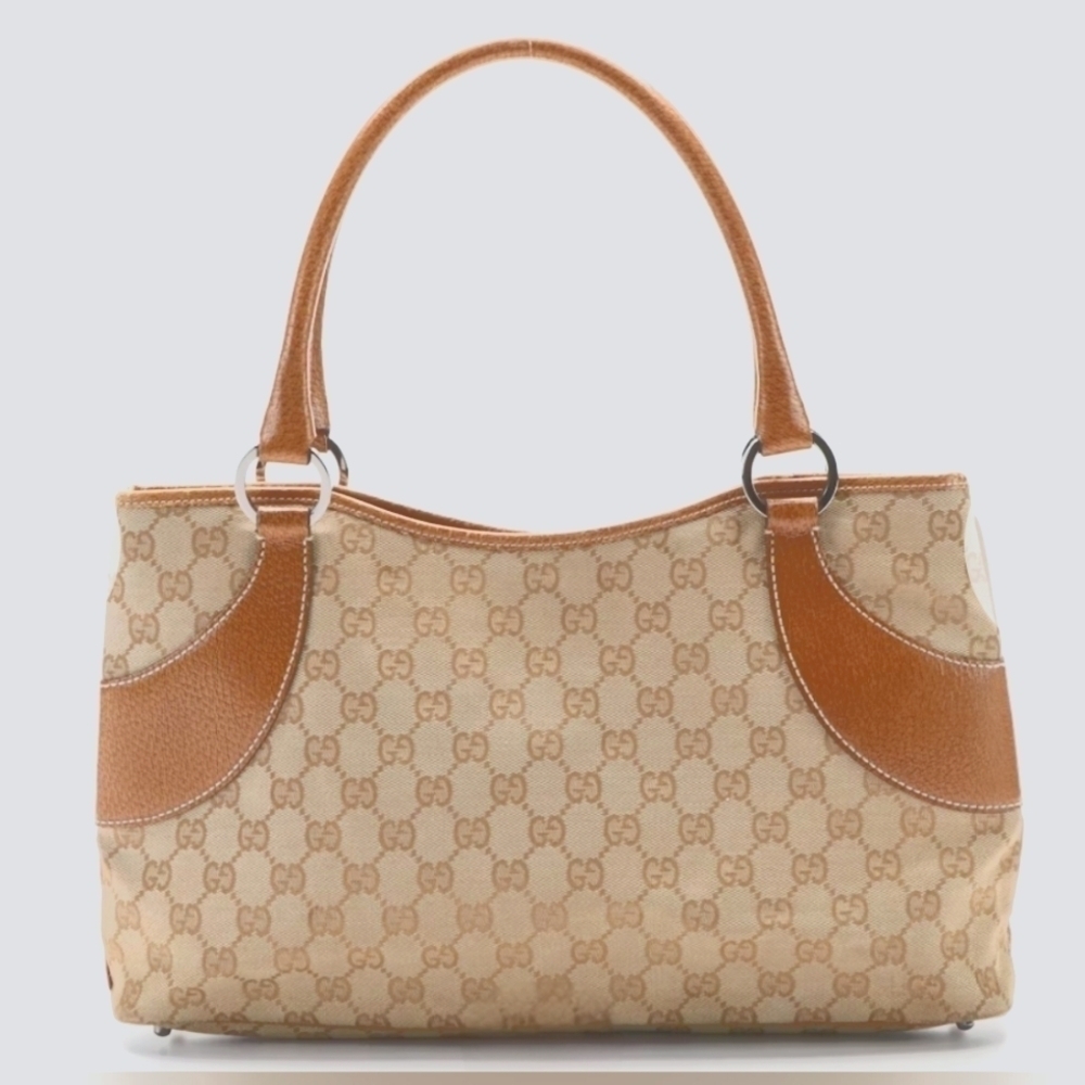 Gucci | Monogram GG Canvas and Brown Leather Tote Shoulder Bag